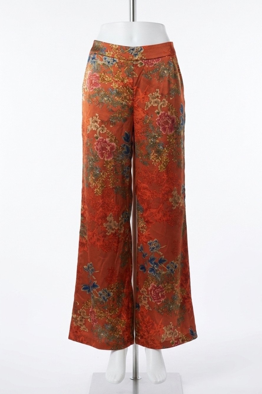 NEW PAPARAZZI satin print palazzo pant in rust